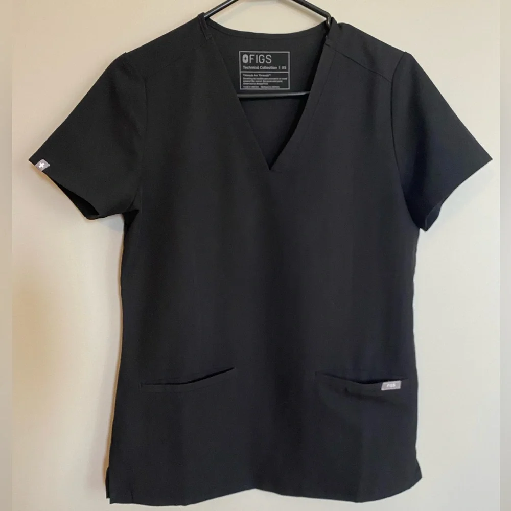 Figs Casma Scrub Top 3 Pocket Black V-neck Size Small - Picture 6 of 11